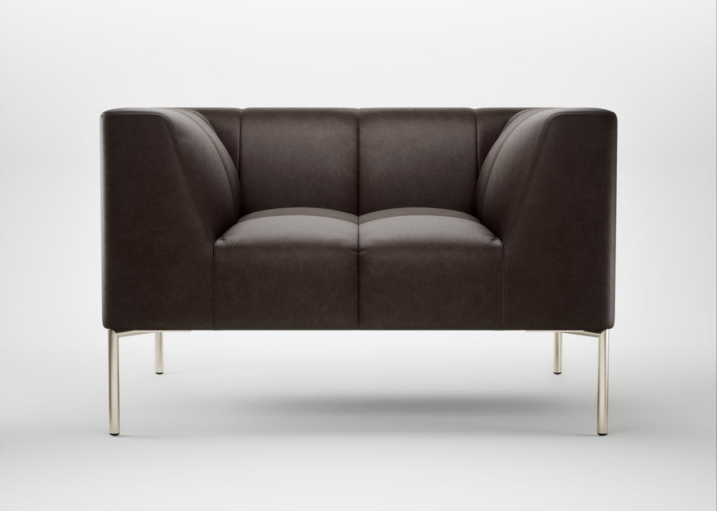 Quadro Armchair Leather Grain Chocolate 066 / Stainless Steel
