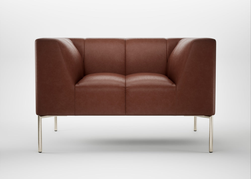 Quadro Armchair Leather Grain Dark Brown 068 / Stainless Steel