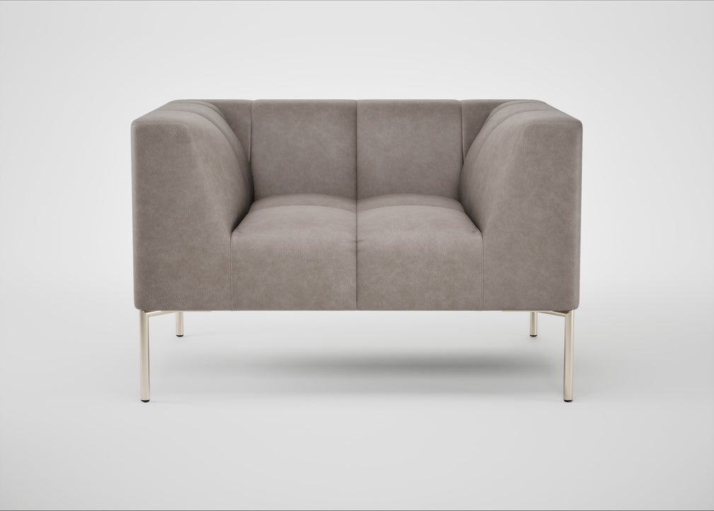 Quadro Armchair Leather Grain Light Grey 060 / Stainless Steel