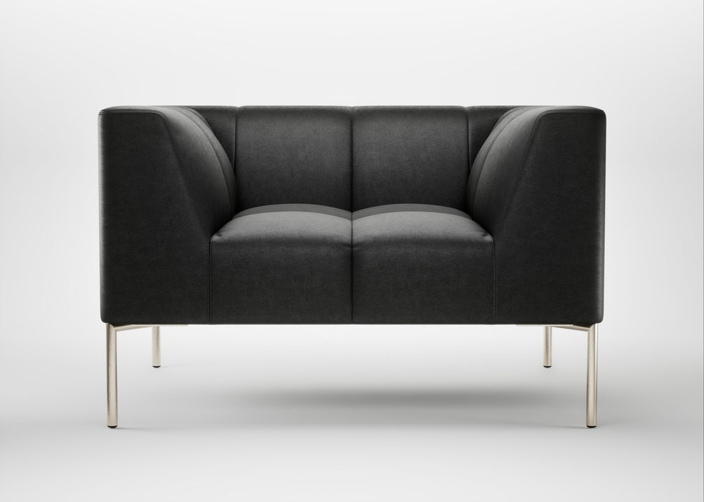 Quadro Armchair Linea Leather Black 622 / Stainless Steel