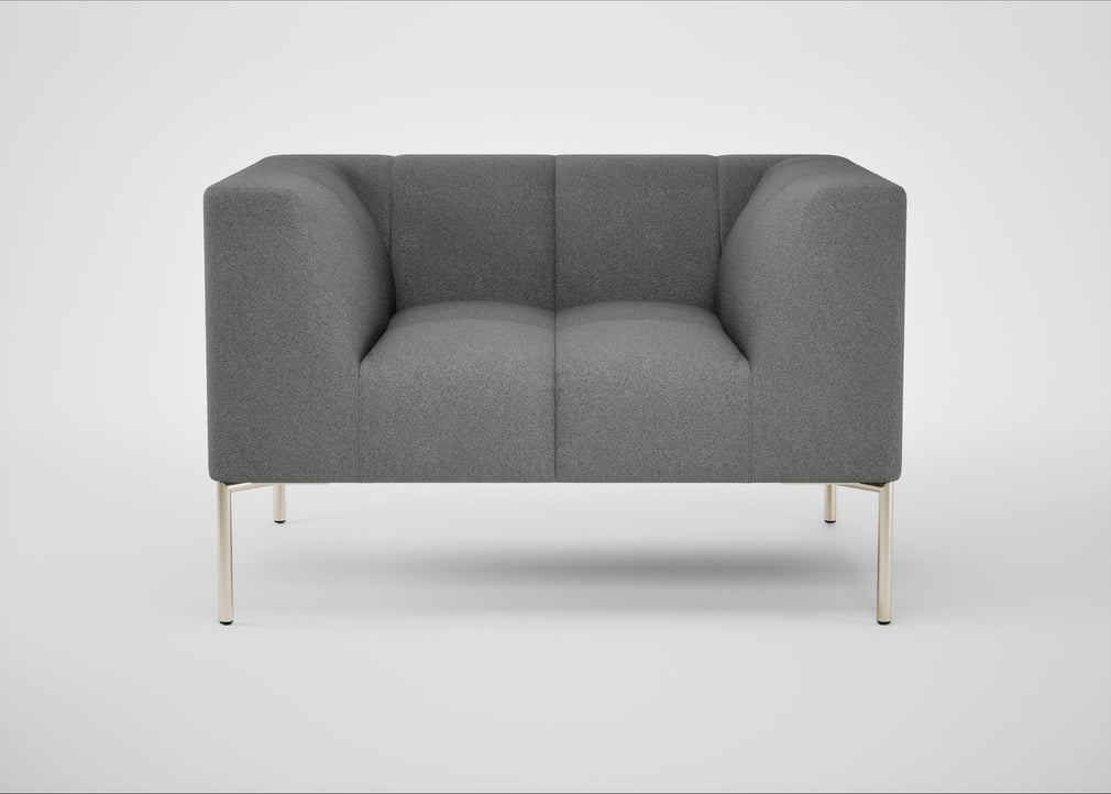 Quadro Armchair St Moritz Wool Light Grey / Stainless Steel