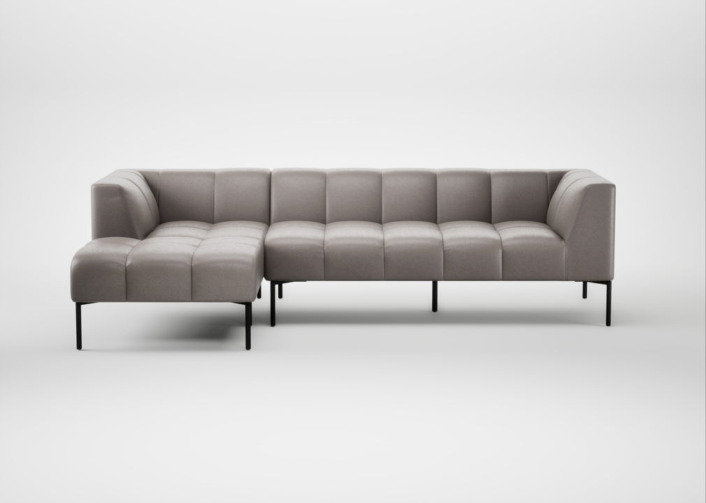 Quadro Left Hand Facing Chaise Sofa Daino Leather Elephant / Black