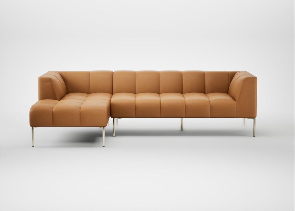 Quadro Left Hand Facing Chaise Sofa Daino Leather Parchment / Stainless Steel