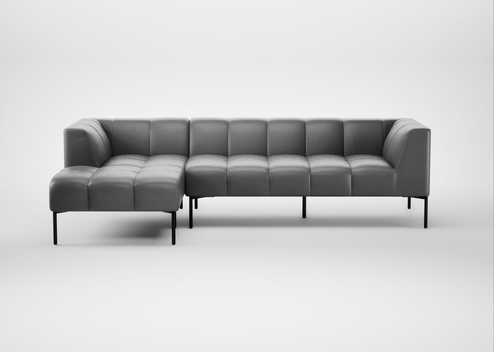 Quadro Left Hand Facing Chaise Sofa Daino Leather Steel / Black