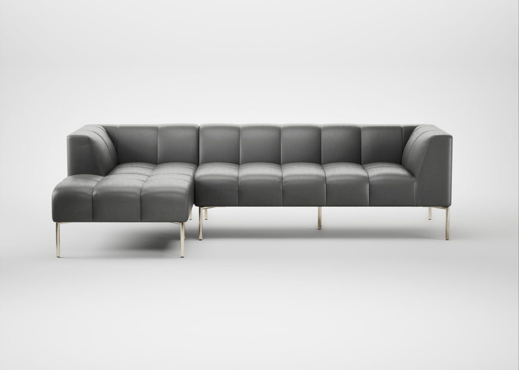 Quadro Left Hand Facing Chaise Sofa Daino Leather Steel / Stainless Steel