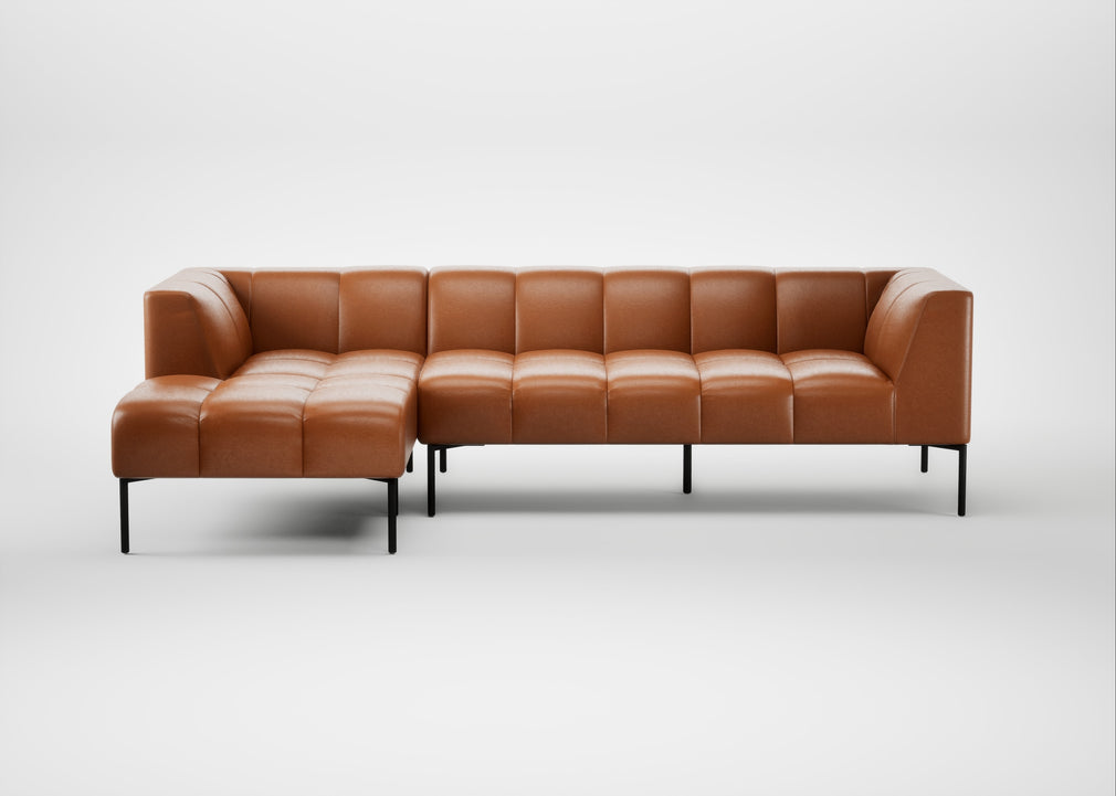 Quadro Left Hand Facing Chaise Sofa Daino Leather Treacle / Black