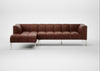 Quadro Left Hand Facing Chaise Sofa Leather Grain Dark Brown 068 / Stainless Steel