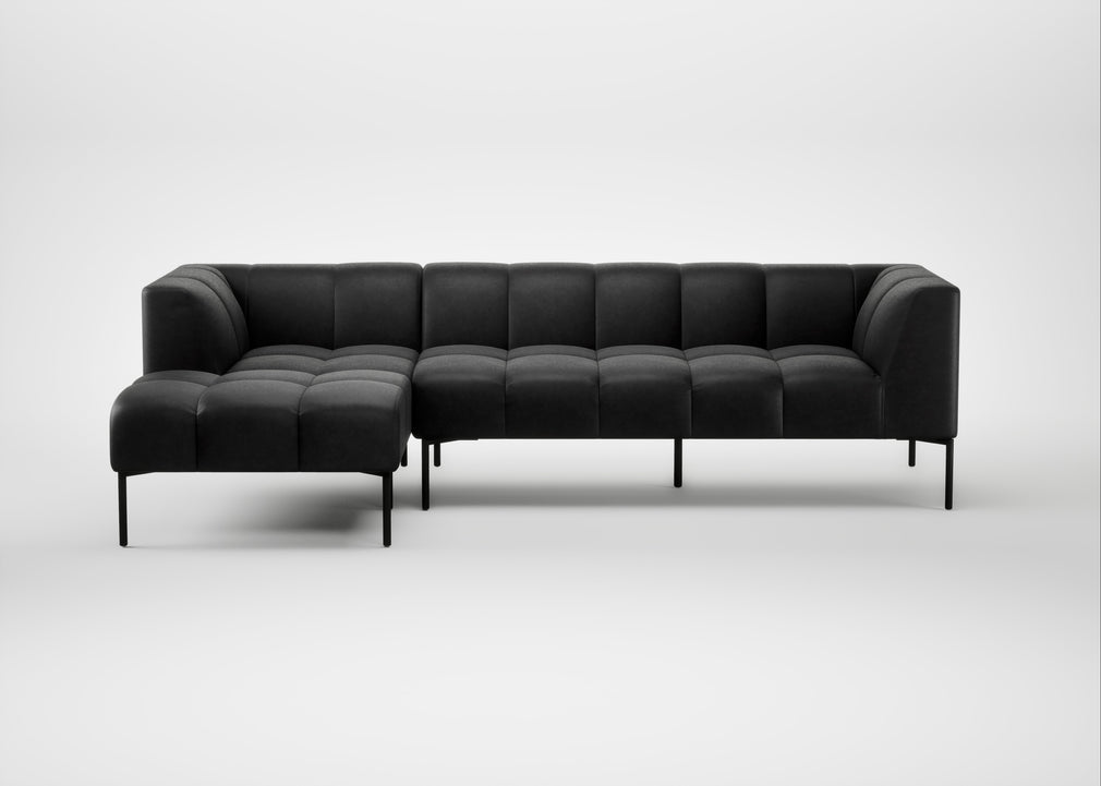Quadro Left Hand Facing Chaise Sofa Leather Grain Graphite 063 / Black