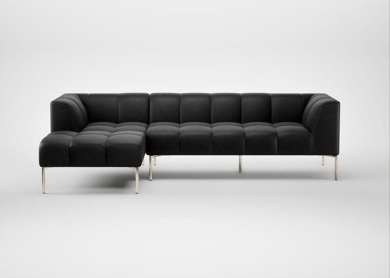 Quadro Left Hand Facing Chaise Sofa Leather Grain Graphite 063 / Stainless Steel