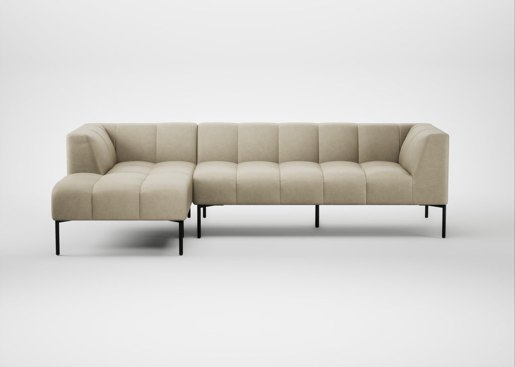 Quadro Left Hand Facing Chaise Sofa Leather Grain Storm 006 / Black