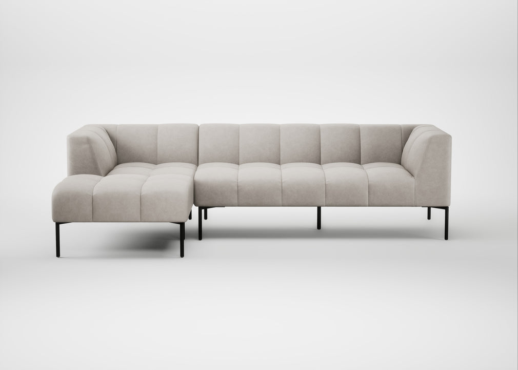 Quadro Left Hand Facing Chaise Sofa Leather Grain White 000 / Black