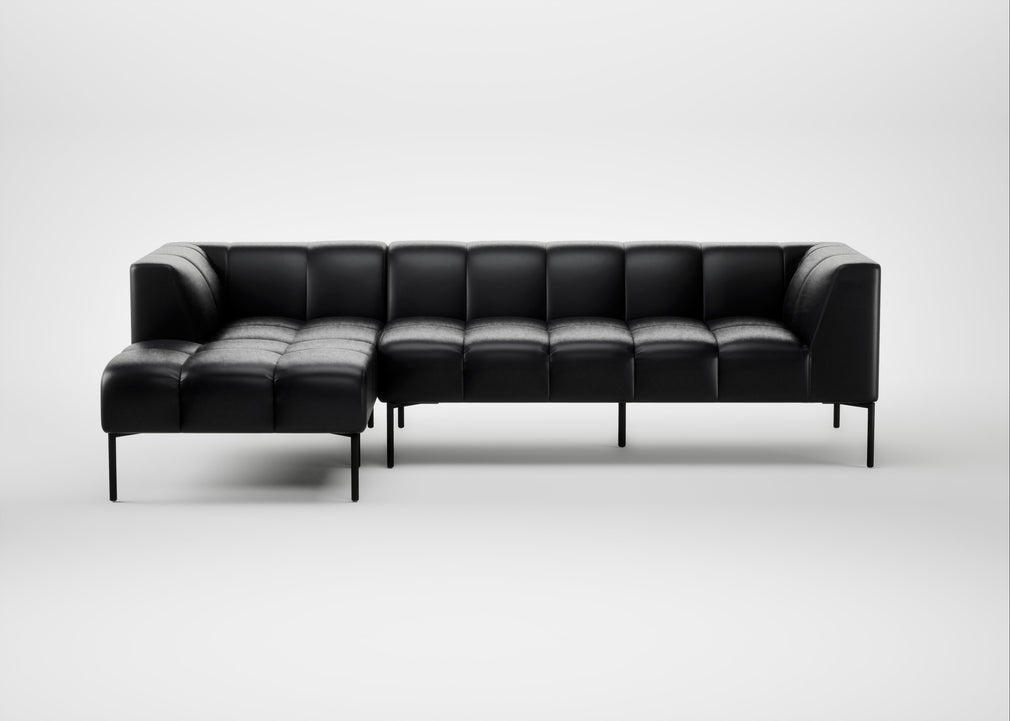 Quadro Left Hand Facing Chaise Sofa Leather Stonewash Black 263 / Black