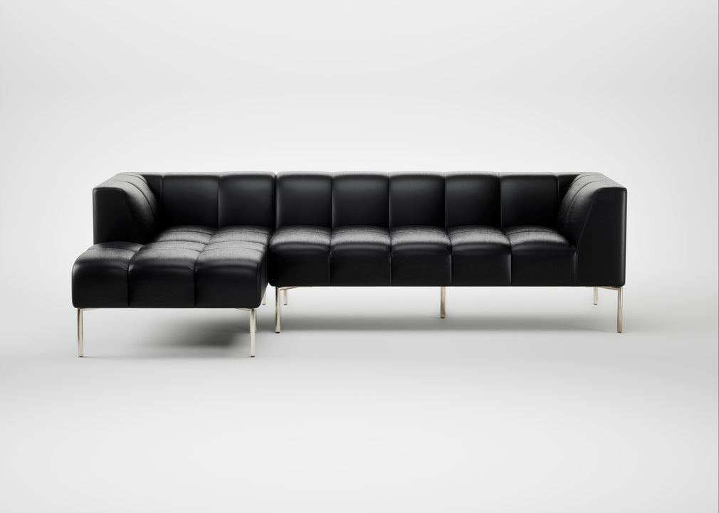 Quadro Left Hand Facing Chaise Sofa Leather Stonewash Black 263 / Stainless Steel