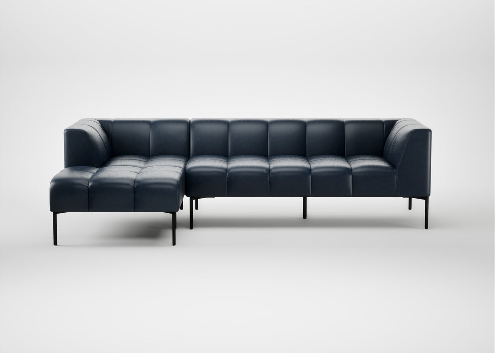 Quadro Left Hand Facing Chaise Sofa Leather Stonewash Navy Blue 279 / Black
