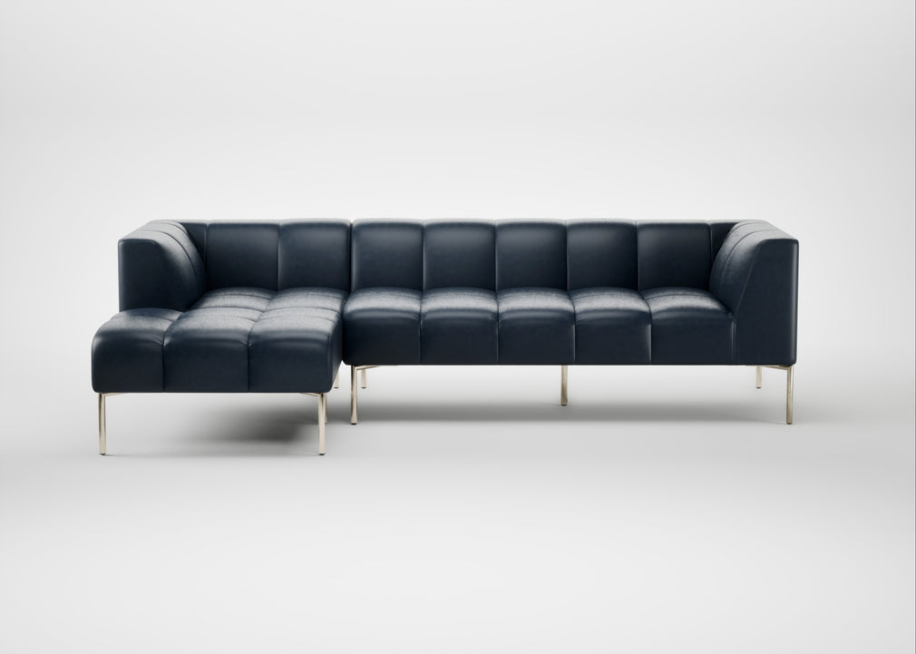 Quadro Left Hand Facing Chaise Sofa Leather Stonewash Navy Blue 279 / Stainless Steel