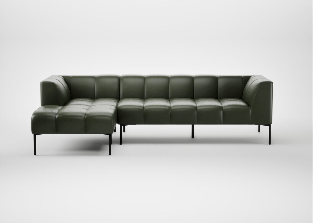 Quadro Left Hand Facing Chaise Sofa Leather Stonewash Vintage Green 278 / Black