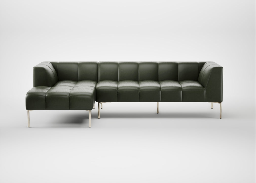Quadro Left Hand Facing Chaise Sofa Leather Stonewash Vintage Green 278 / Stainless Steel