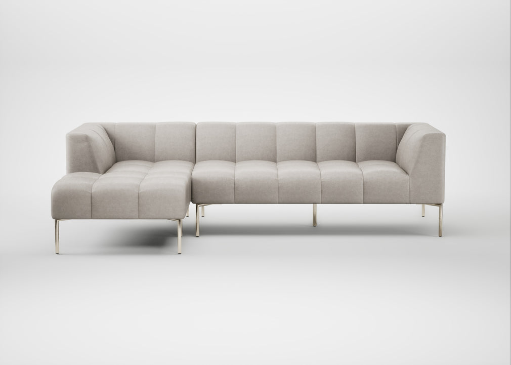 Quadro Left Hand Facing Chaise Sofa Linea Leather White 634 / Stainless Steel