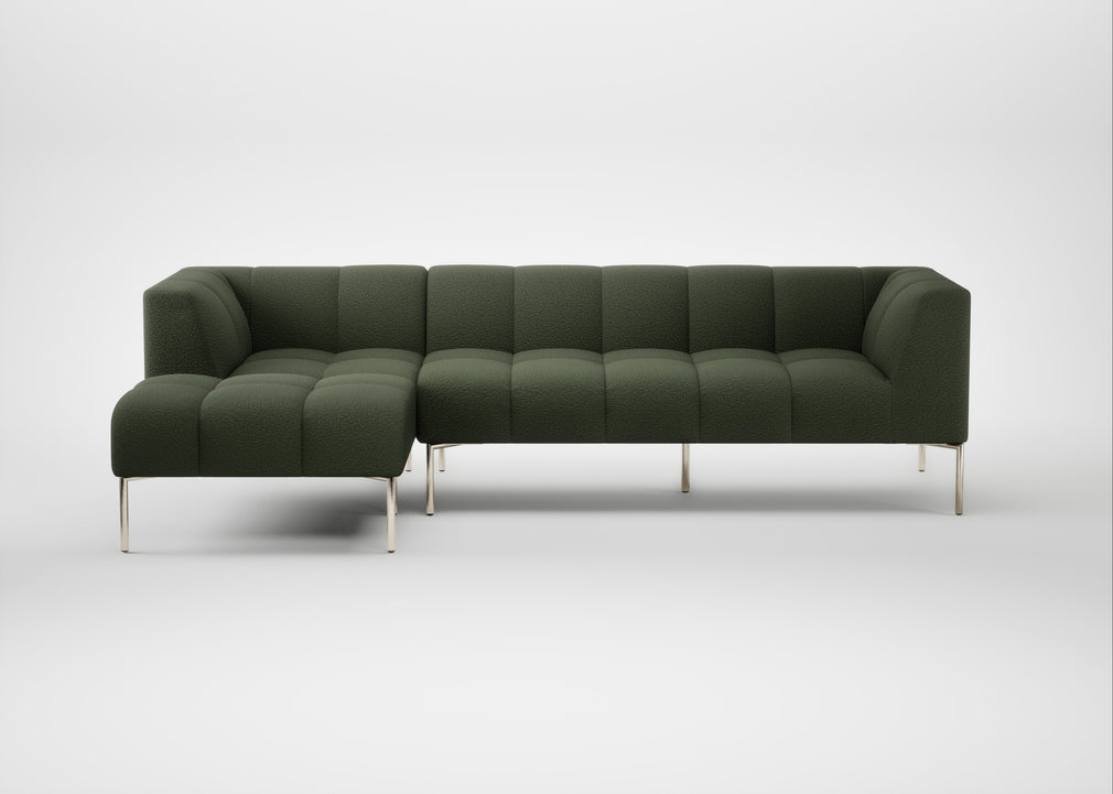 Quadro Left Hand Facing Chaise Sofa Loop Boucle Forest / Stainless Steel