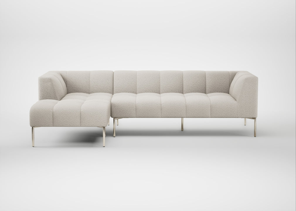 Quadro Left Hand Facing Chaise Sofa Loop Boucle Polar / Stainless Steel