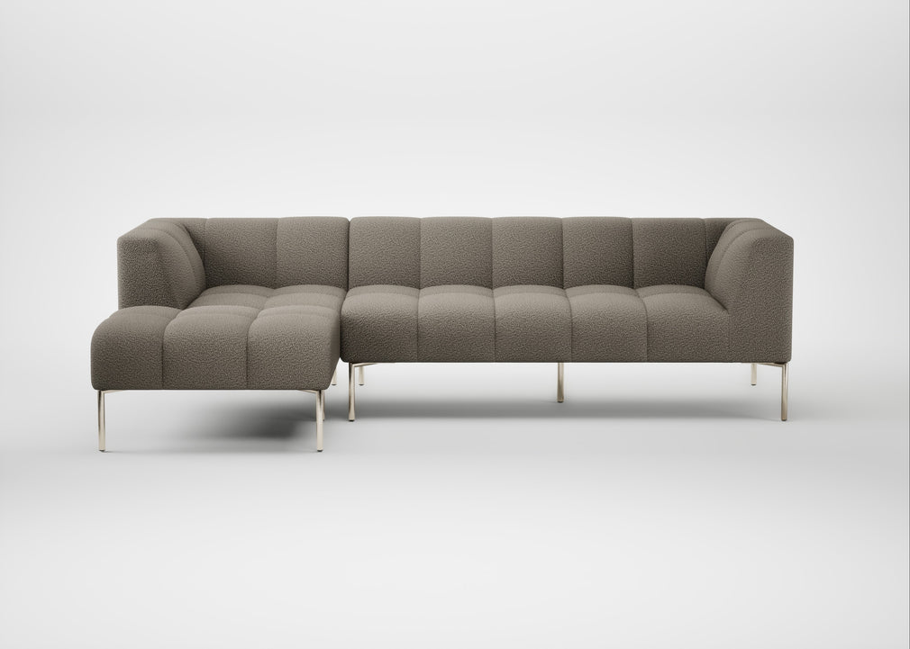 Quadro Left Hand Facing Chaise Sofa Loop Boucle Taupe / Stainless Steel