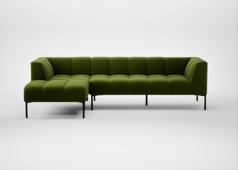 Quadro Left Hand Facing Chaise Sofa Nobilis Velvet Leaf / Black