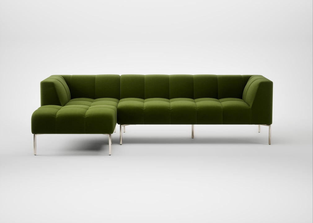 Quadro Left Hand Facing Chaise Sofa Nobilis Velvet Leaf / Stainless Steel