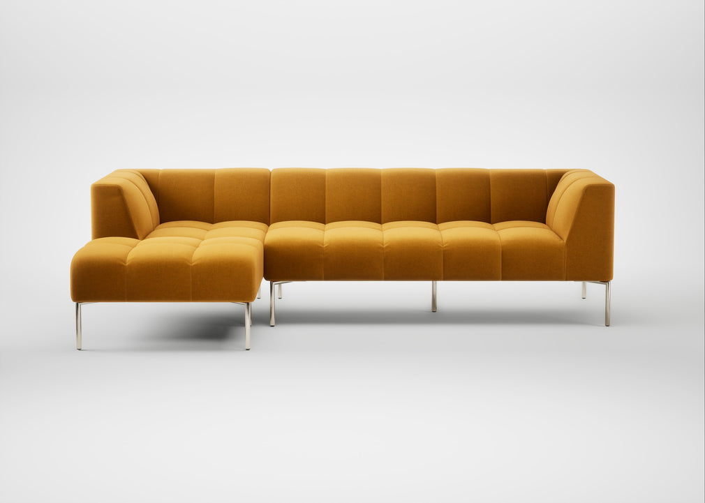 Quadro Left Hand Facing Chaise Sofa Nobilis Velvet Mustard / Stainless Steel