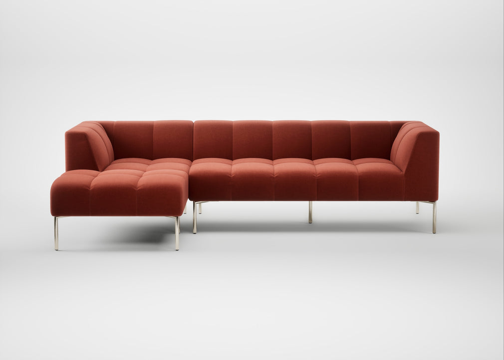 Quadro Left Hand Facing Chaise Sofa Nobilis Velvet Rust / Stainless Steel