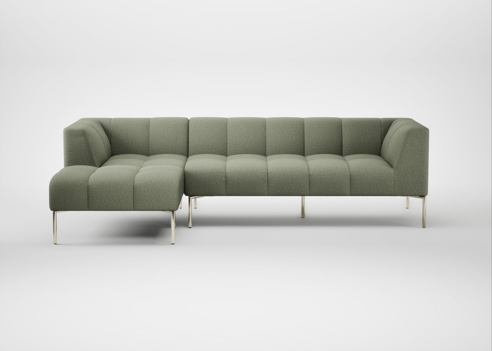 Quadro Left Hand Facing Chaise Sofa Siena Cotton Pistachio / Stainless Steel