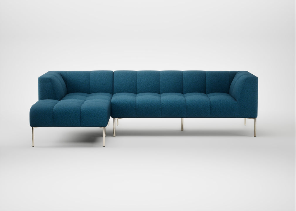 Quadro Left Hand Facing Chaise Sofa St Moritz Wool Blue / Stainless Steel