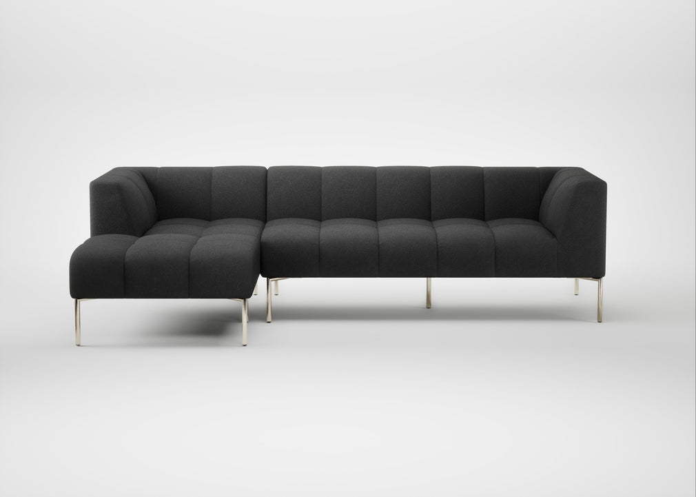 Quadro Left Hand Facing Chaise Sofa St Moritz Wool Grey / Stainless Steel
