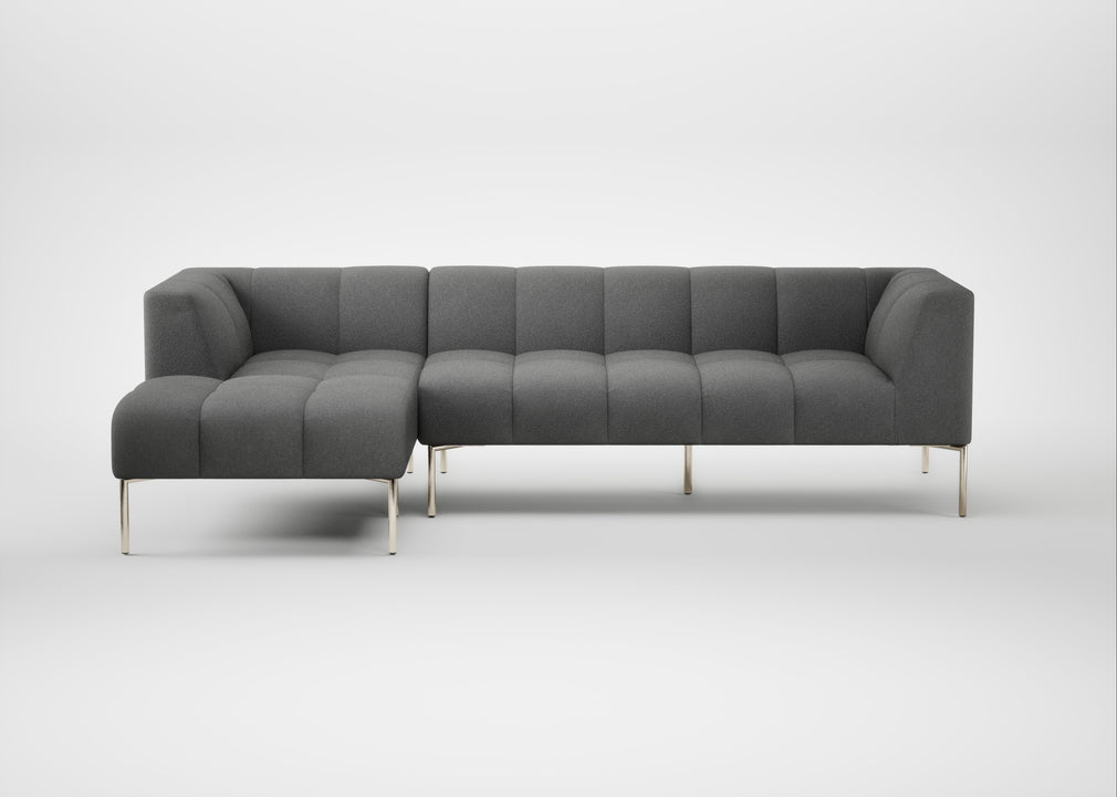 Quadro Left Hand Facing Chaise Sofa St Moritz Wool Light Grey / Stainless Steel