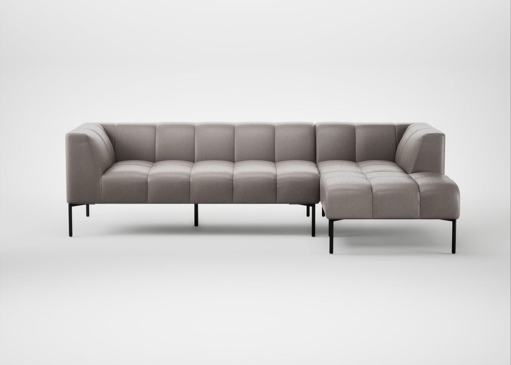 Quadro Right Hand Facing Chaise Sofa Daino Leather Elephant / Black