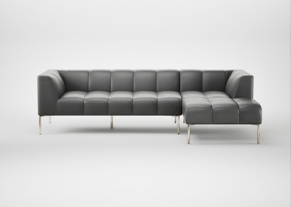 Quadro Right Hand Facing Chaise Sofa Daino Leather Steel / Stainless Steel