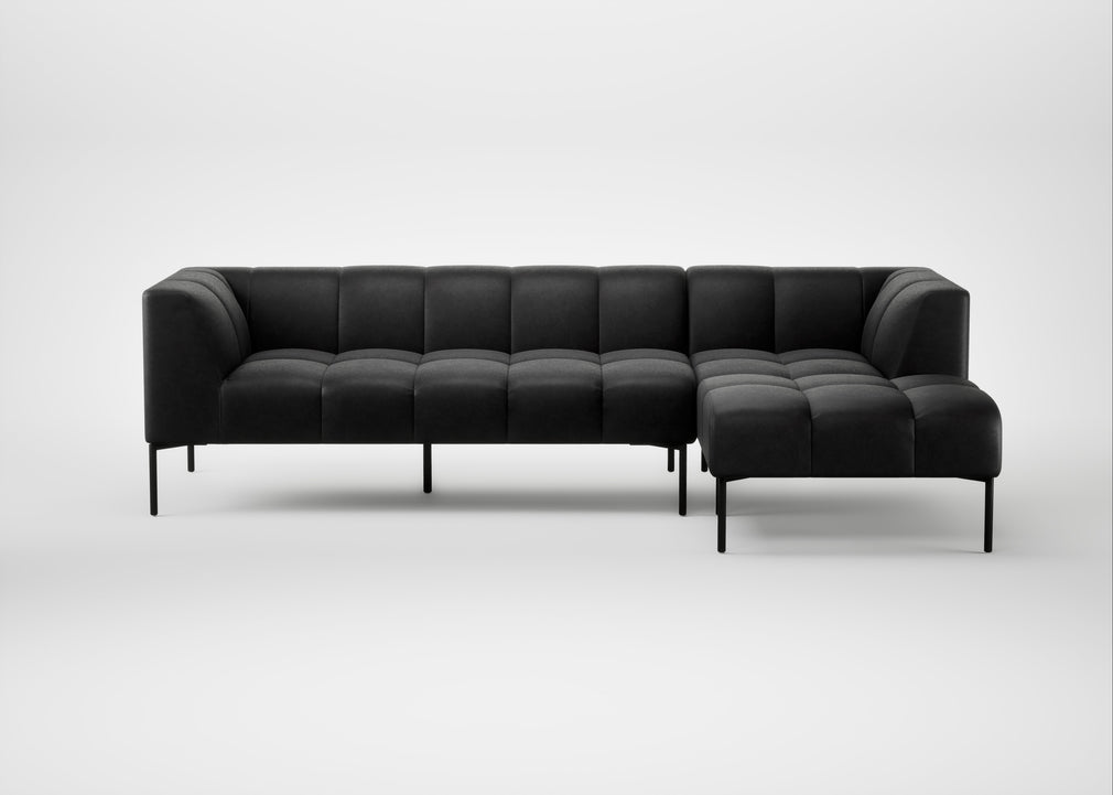 Quadro Right Hand Facing Chaise Sofa Leather Grain Graphite 063 / Black