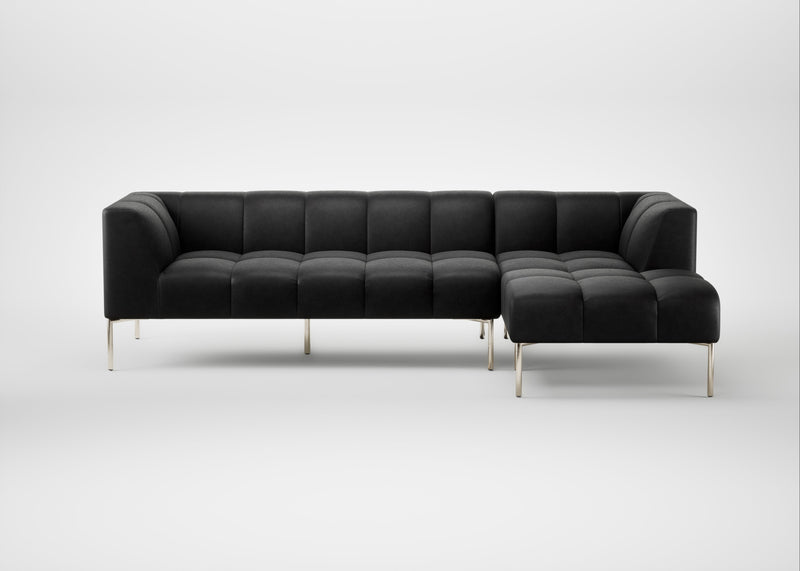 Quadro Right Hand Facing Chaise Sofa Leather Grain Graphite 063 / Stainless Steel