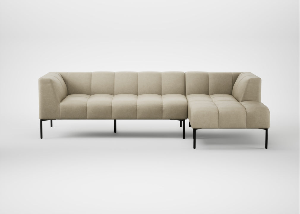 Quadro Right Hand Facing Chaise Sofa Leather Grain Storm 006 / Black