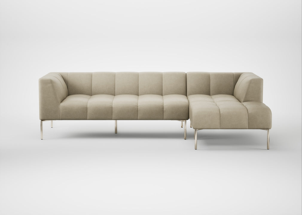 Quadro Right Hand Facing Chaise Sofa Leather Grain Storm 006 / Stainless Steel
