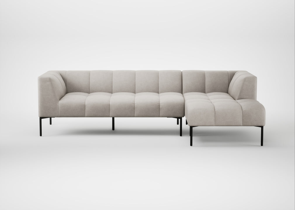 Quadro Right Hand Facing Chaise Sofa Leather Grain White 000 / Black