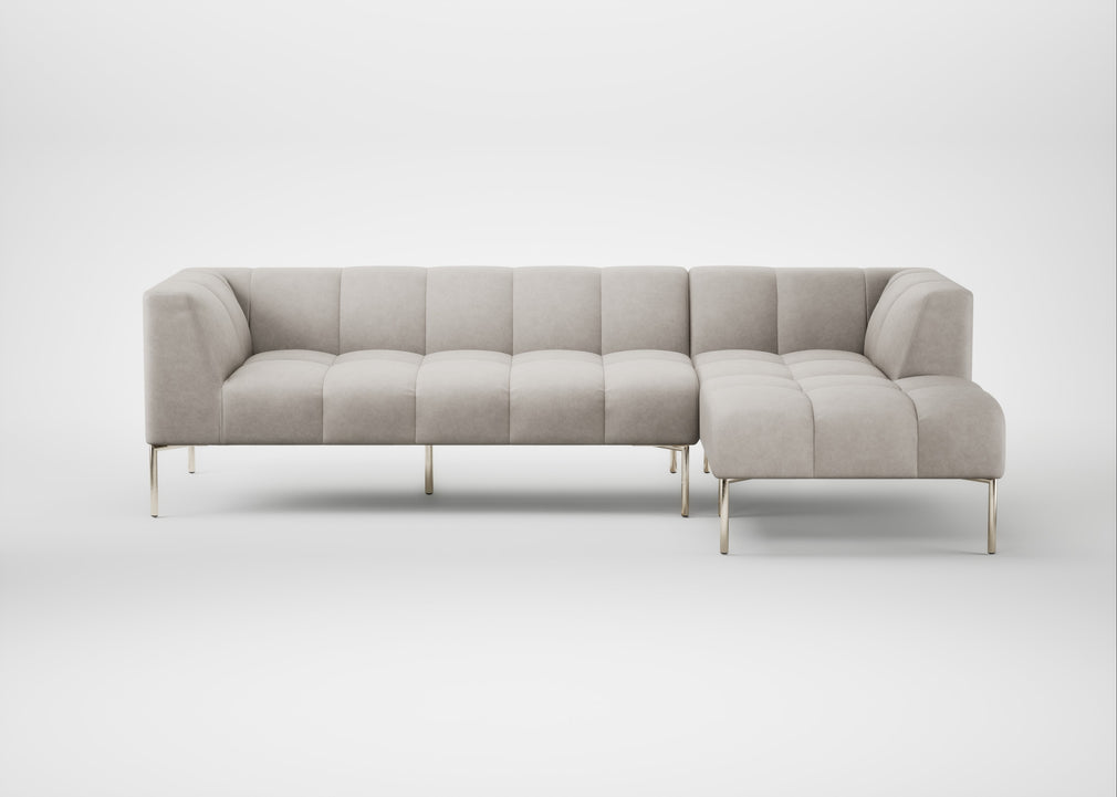 Quadro Right Hand Facing Chaise Sofa Leather Grain White 000 / Stainless Steel