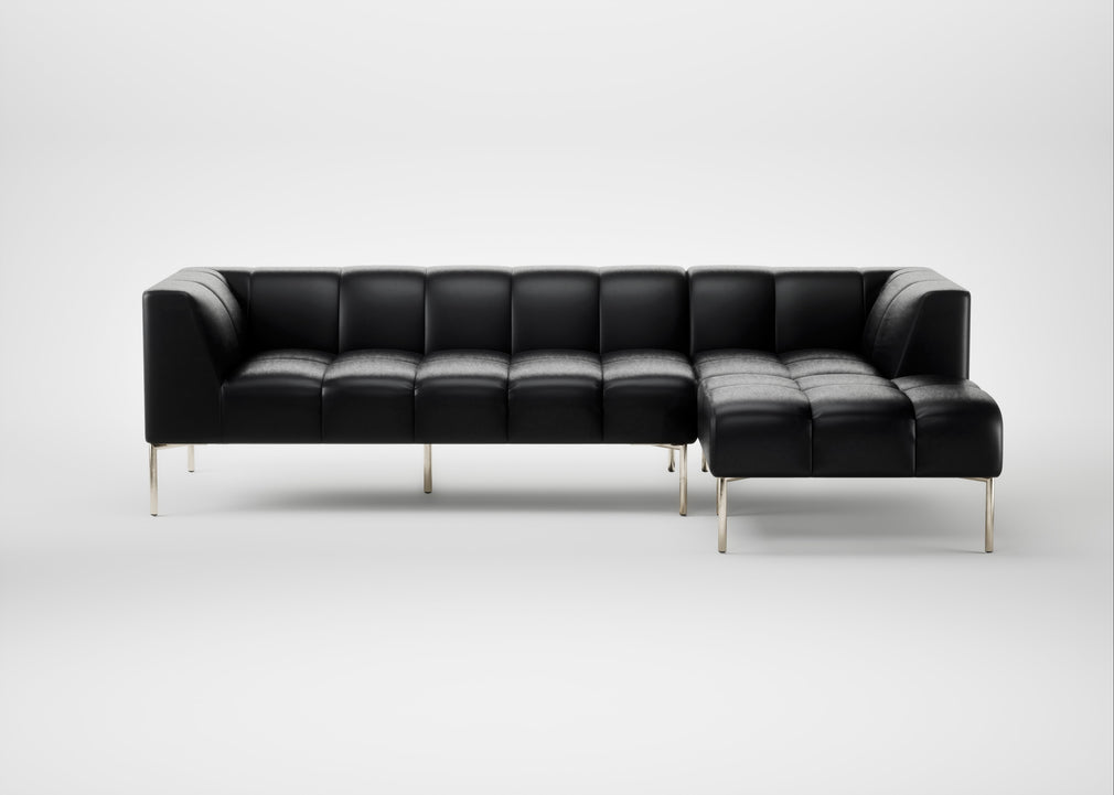 Quadro Right Hand Facing Chaise Sofa Leather Stonewash Black 263 / Stainless Steel