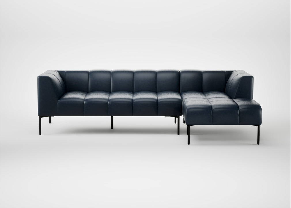 Quadro Right Hand Facing Chaise Sofa Leather Stonewash Navy Blue 279 / Black