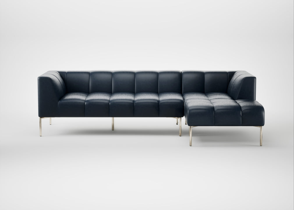 Quadro Right Hand Facing Chaise Sofa Leather Stonewash Navy Blue 279 / Stainless Steel