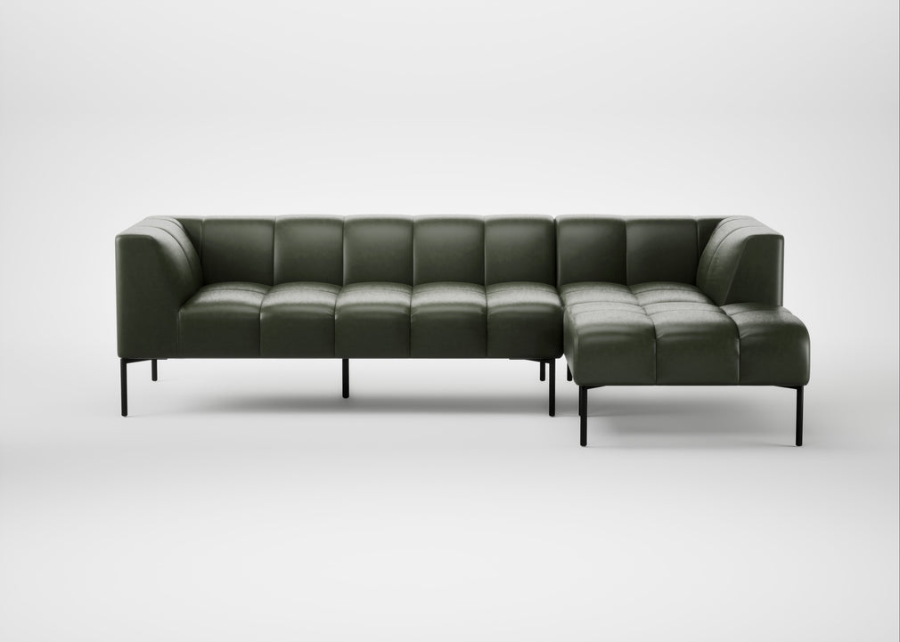 Quadro Right Hand Facing Chaise Sofa Leather Stonewash Vintage Green 278 / Black