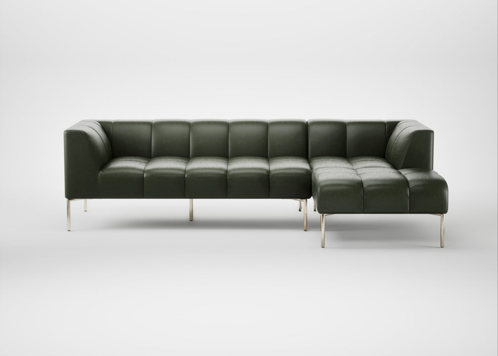 Quadro Right Hand Facing Chaise Sofa Leather Stonewash Vintage Green 278 / Stainless Steel