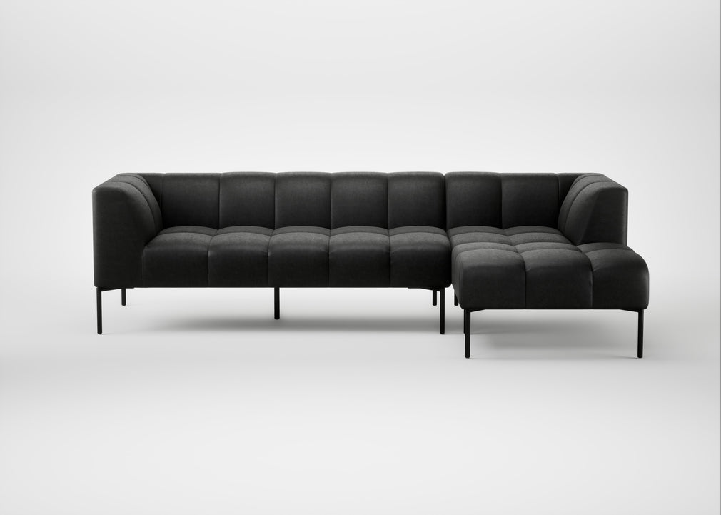 Quadro Right Hand Facing Chaise Sofa Linea Leather Black 622 / Black