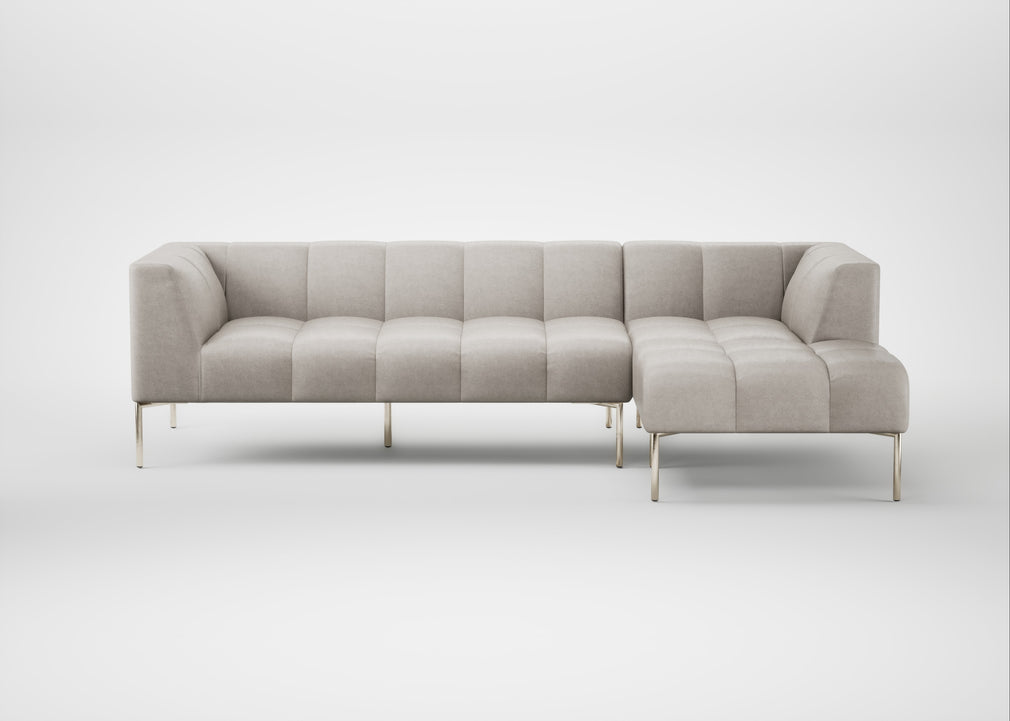 Quadro Right Hand Facing Chaise Sofa Linea Leather White 634 / Stainless Steel