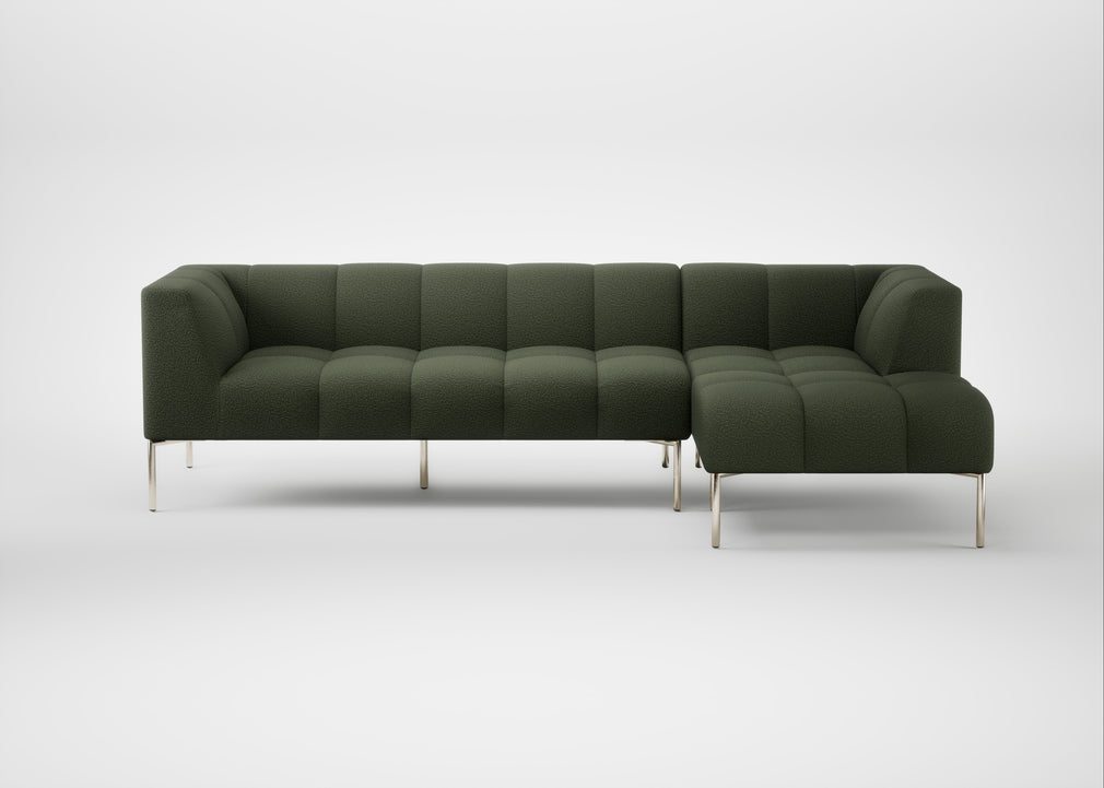 Quadro Right Hand Facing Chaise Sofa Loop Boucle Forest / Stainless Steel