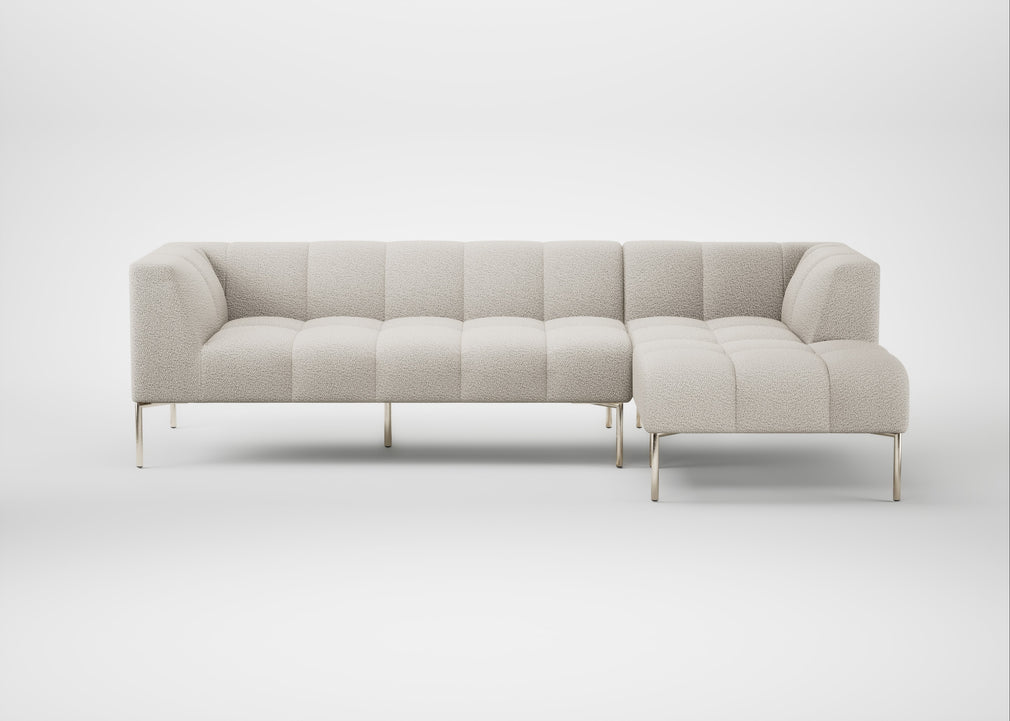 Quadro Right Hand Facing Chaise Sofa Loop Boucle Polar / Stainless Steel